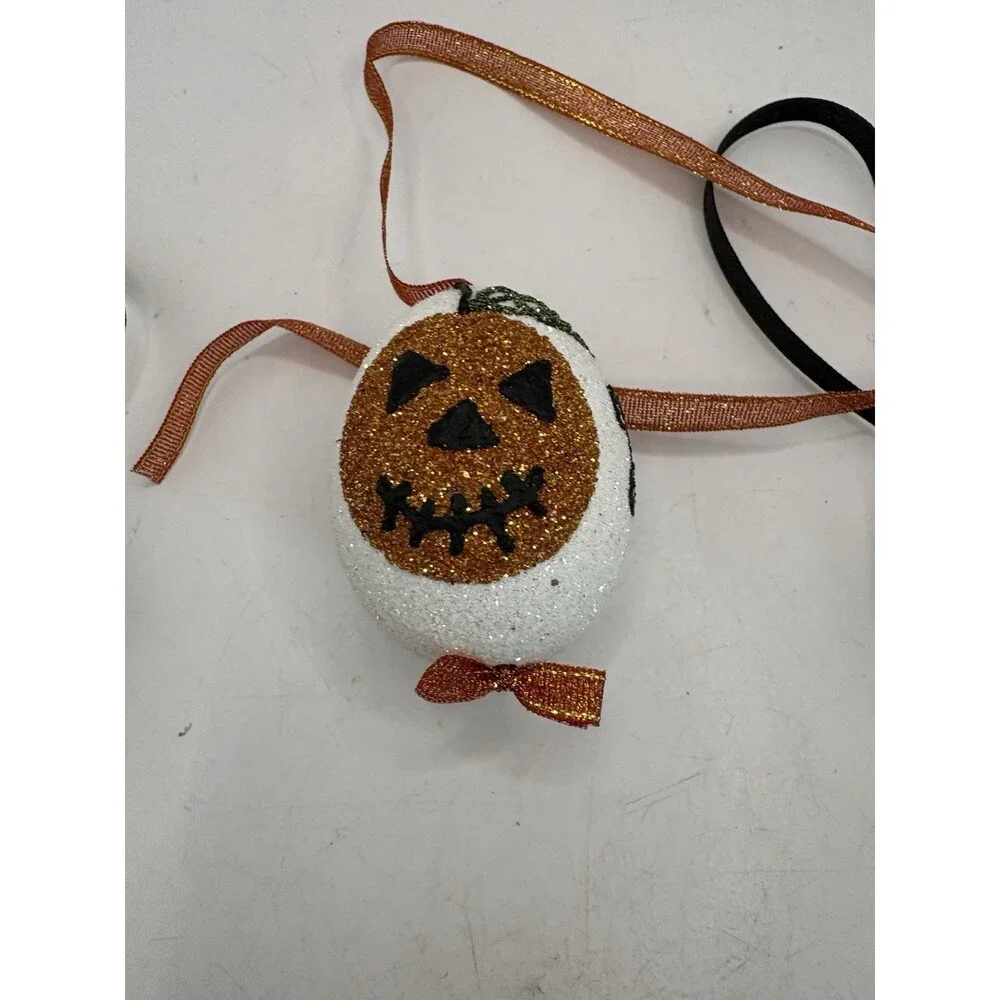 Set Of 3 Halloween Ornament: Peter Priess Egg; Spooky Black Spider Web Pumpkin